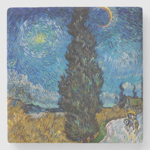 Posavasos De Piedra Vincent van Gogh - Camino con ciprés y estrella