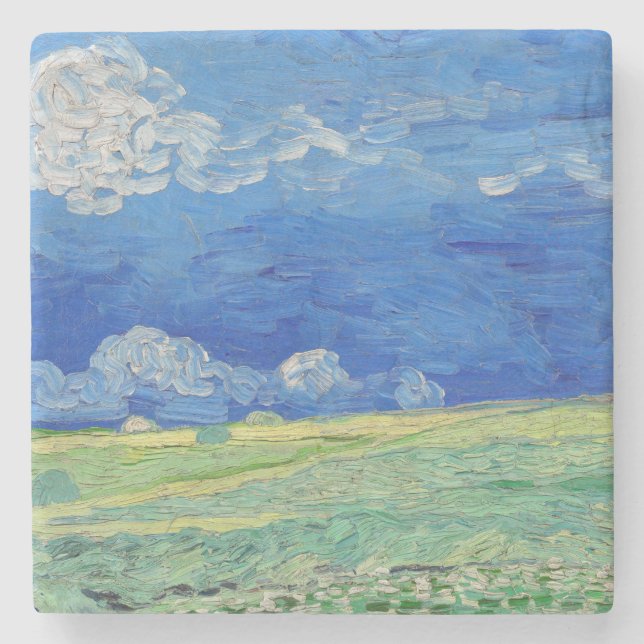 Posavasos De Piedra Vincent van Gogh - Campos de trituración bajo las  (Anverso)