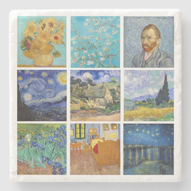 Posavasos De Piedra Vincent Van Gogh - Cuadrícula de obras maestras (Anverso)