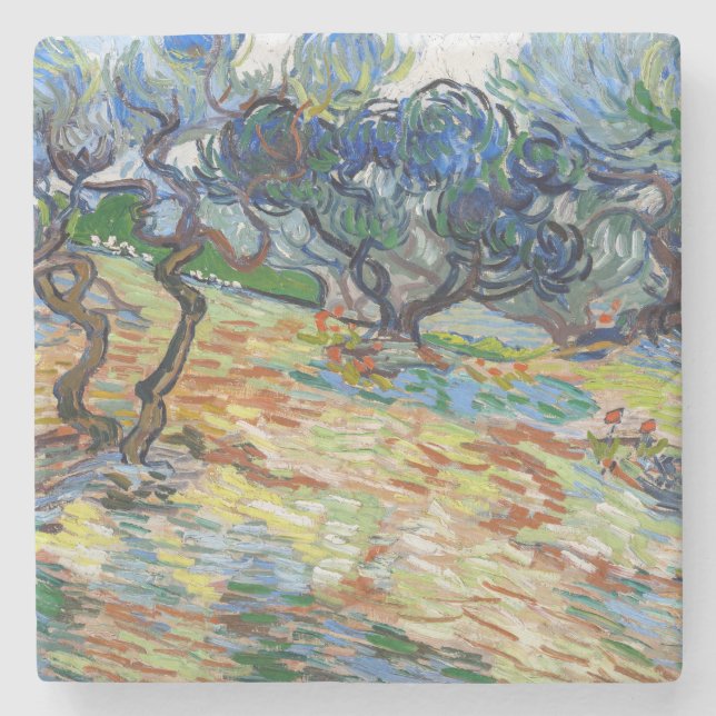 Posavasos De Piedra Vincent van Gogh - Olivos: Cielo azul brillante (Anverso)
