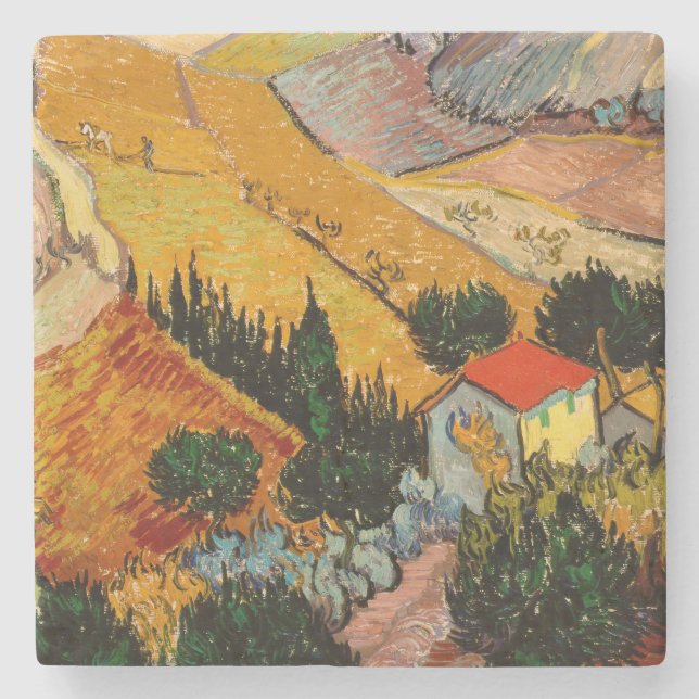 Posavasos De Piedra Vincent van Gogh - Paisaje, Casa y Payaso (Anverso)