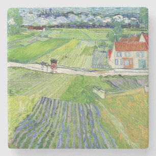 Posavasos De Piedra Vincent van Gogh - Paisaje con Carruaje y Tren