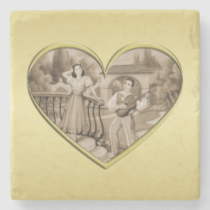 Posavasos De Piedra Viñeta Romance, hombre y mujer, oro