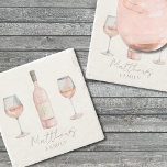 Posavasos De Piedra Vino de nombre personalizado<br><div class="desc">Estas encantadoras y humorísticas tardes son perfectas para poner sus copas de vino, con un diseño de acuarela juguetón con copas de vino y una botella. Personalízalos con tu apellido para un toque único y divertido. No sólo le dan un poco de elegancia a sus reuniones, sino que también hacen...</div>