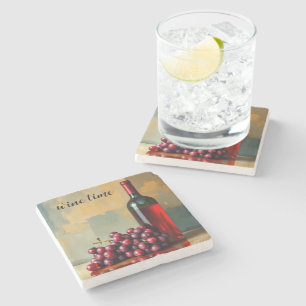 Posavasos De Piedra Vino Tinto y Uvas 