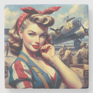 Posavasos De Piedra Vintage Airplane Pin Up