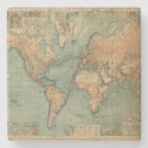 Posavasos De Piedra Vintage Antiguo Mapa del Mundo Elegante