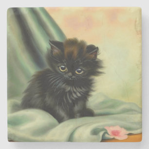 Posavasos De Piedra Vintage Black Kitten Ilustracion