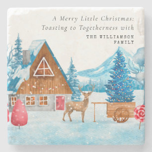 POSAVASOS DE PIEDRA VINTAGE CHRISTMAS SNOWY TOWN ELK PERSONALIZADO