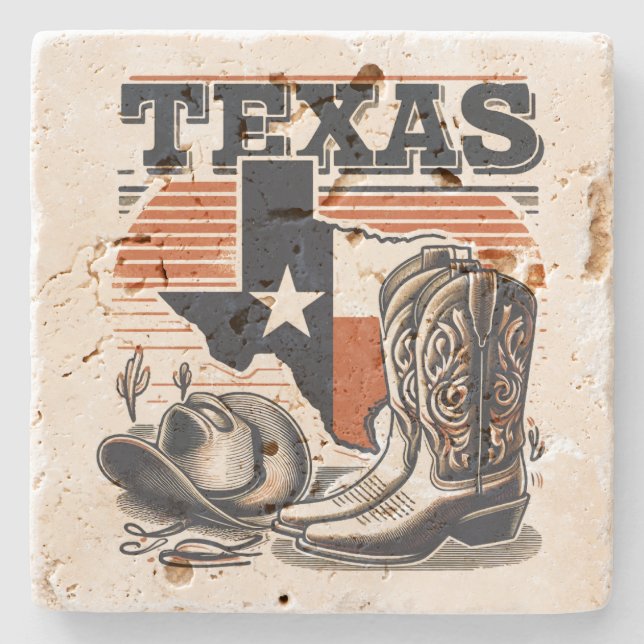 Posavasos De Piedra Vintage Cowboy Texas (Anverso)