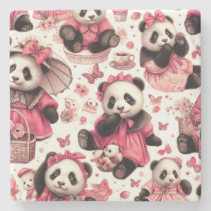 Posavasos De Piedra Vintage Cute Baby Panda Seamless