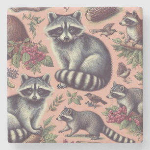 Posavasos De Piedra Vintage Cute Racoon