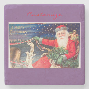 Posavasos De Piedra Vintage de Santa sobre sleigh Thunder_Cove