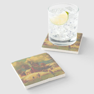 Posavasos De Piedra Vintage de vida americano en invierno