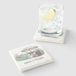 Posavasos De Piedra Vintage Estilizado de Polo Match Damas Mirando Dra