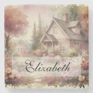 Posavasos De Piedra Vintage Fall Scenering huerto de cabaña hojas flor
