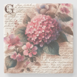 Posavasos De Piedra Vintage Floral Hydrangea Script Letter
