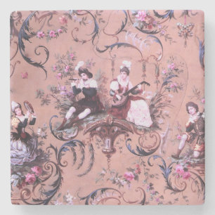 Posavasos De Piedra Vintage French Pink Toile Estilo Victoriano Floral