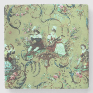 Posavasos De Piedra Vintage French Sage Green Toile Victorian Floral