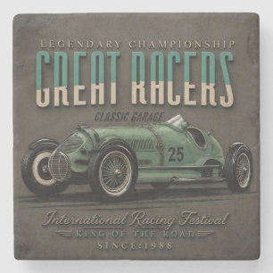 Posavasos De Piedra Vintage Grand Prix Racing Classic Race Car Garage