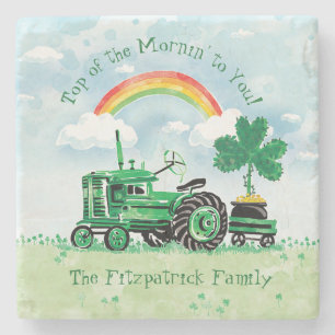 Posavasos De Piedra Vintage Green Tractor Shamrock Añadir nombre de f