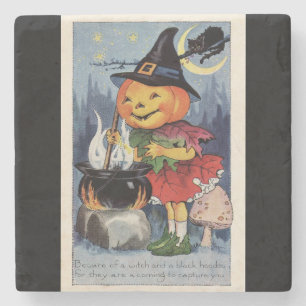Posavasos De Piedra Vintage Halloween Calabaza Bruja