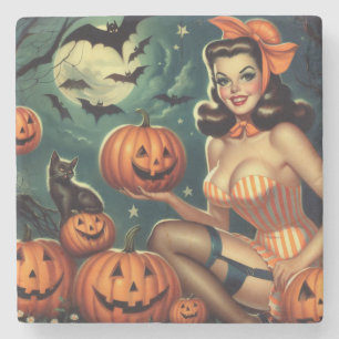 Posavasos De Piedra Vintage Halloween Pin Up