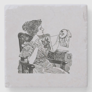 Posavasos De Piedra Vintage Lady Embroidery Lavender Gray