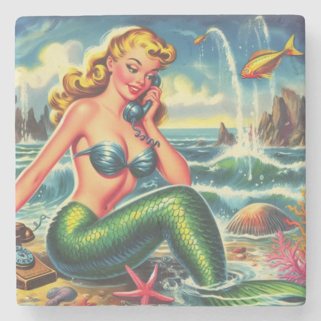 Posavasos De Piedra Vintage Mermaid Pin Up (Anverso)