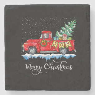 Posavasos De Piedra Vintage Merry Christmas Red Truck Old Fashioned Ch