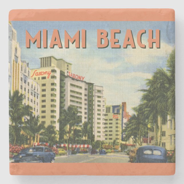Posavasos De Piedra Vintage Miami Beach Florida (Anverso)