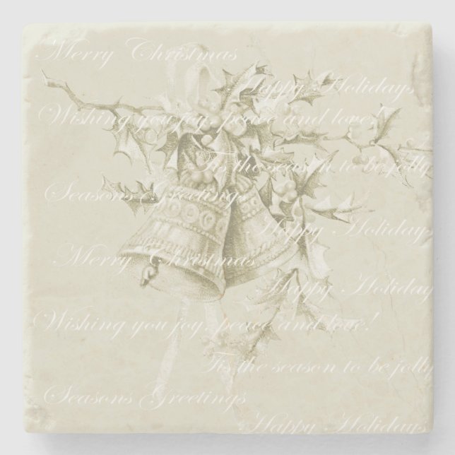 Posavasos De Piedra Vintage navidad campanas neutras (Anverso)