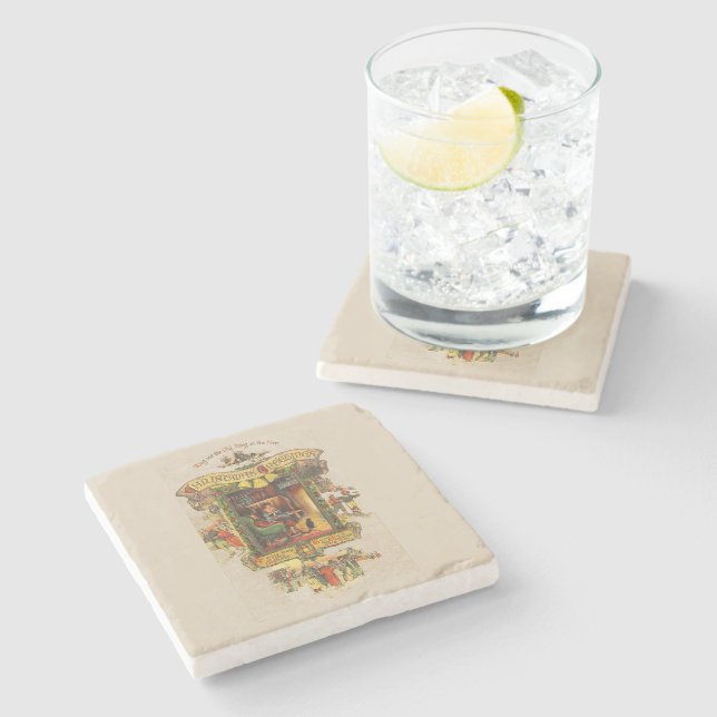 Posavasos De Piedra Vintage Navidad Greeting Coaster (Lateral)