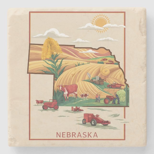 Posavasos De Piedra Vintage Nebraska Heartland Farm Scene (Anverso)