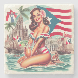 Posavasos De Piedra Vintage Puerto Rico Pin Up
