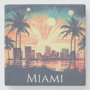 Posavasos De Piedra Vintage Retro Amanecer en Miami Florida Viajes