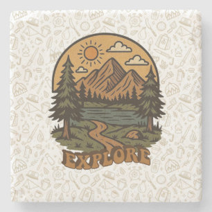 Posavasos De Piedra Vintage/rústico aventurero explora la naturaleza
