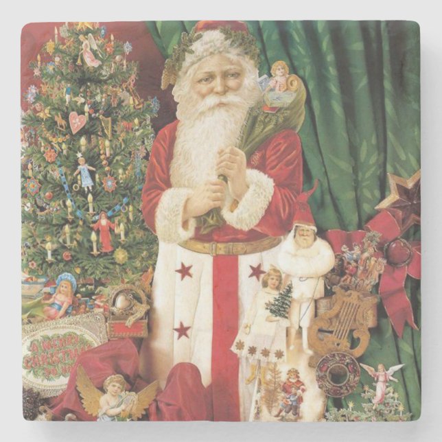 Posavasos De Piedra Vintage Santa Claus entrega Navidades (Anverso)