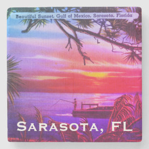 Posavasos De Piedra Vintage Sarasota, FL Beach Sunset - Golfo de Méxic