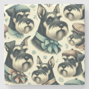 Posavasos De Piedra Vintage Schnauzer Seamless Ilustracion