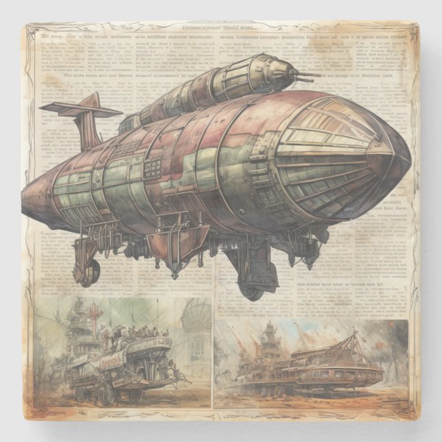 Posavasos De Piedra Vintage Steampunk Zeppelin (6) (Anverso)