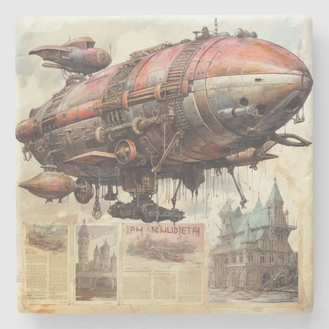 Posavasos De Piedra Vintage Steampunk Zeppelin (9) (Anverso)