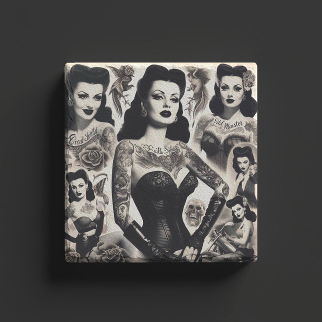 Posavasos De Piedra Vintage Tattooed Goth Woman Collage (Subido por el creador)