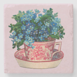 POSAVASOS DE PIEDRA VINTAGE TEACUP CON FLORES COSTERO DE PIEDRA