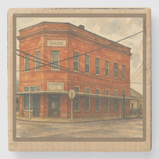 Posavasos De Piedra Vintage Texas Red Brick Bank Watercolor Art