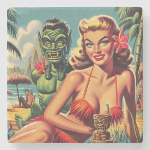 Posavasos De Piedra Vintage Tiki Pin Up