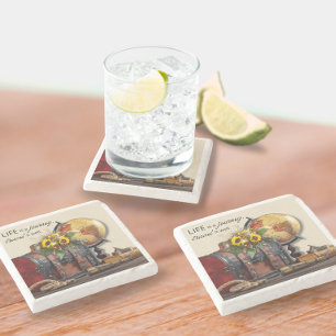 Posavasos De Piedra Vintage Travel La vida es un viaje Marble Coaste