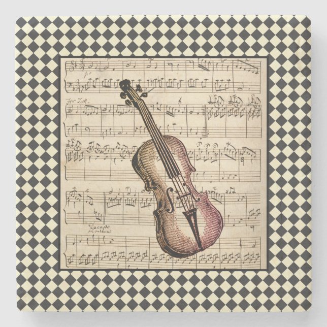 Posavasos De Piedra Vintage Violin Harlequin Border (Anverso)
