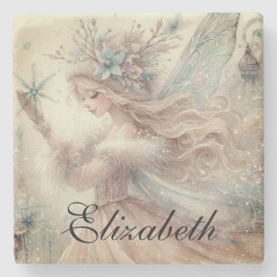 Posavasos De Piedra Vintage Watercolor Invierno Nieve Fantasía Arte