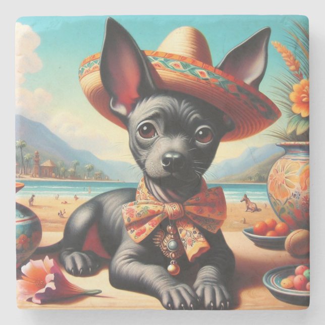 Posavasos De Piedra Vintage Xoloitzcuintle (Anverso)